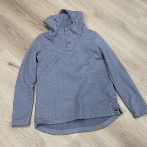 North Face grey size small hoodie with snap closure.